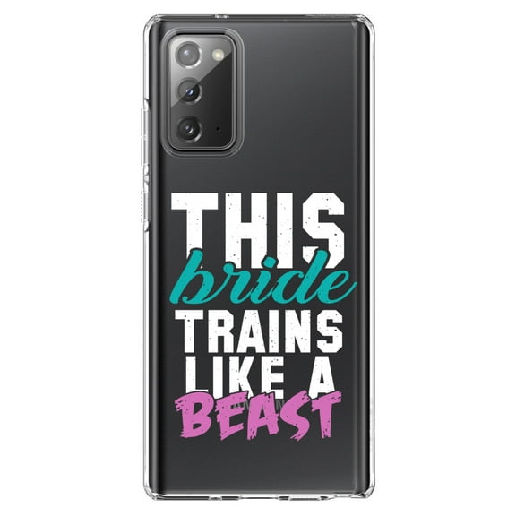 DistinctInk Clear Shockproof Hybrid Case for Samsung Galaxy Note 20 (6.7" Screen) - TPU Bumper Acrylic Back Tempered Glass Screen Protector - This Bride Trains Like a Beast