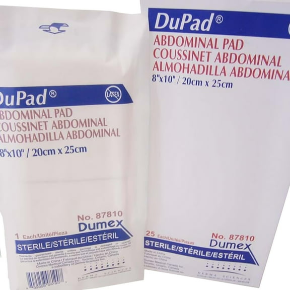 DuPad White Abdominal Pad Sterile 8 X 10 Inch 87810, 25 ct