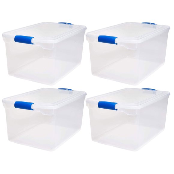 Homz 66-Quart Clear Plastic Stackable Storage Containers w/ Latch Lid, 4 Pack