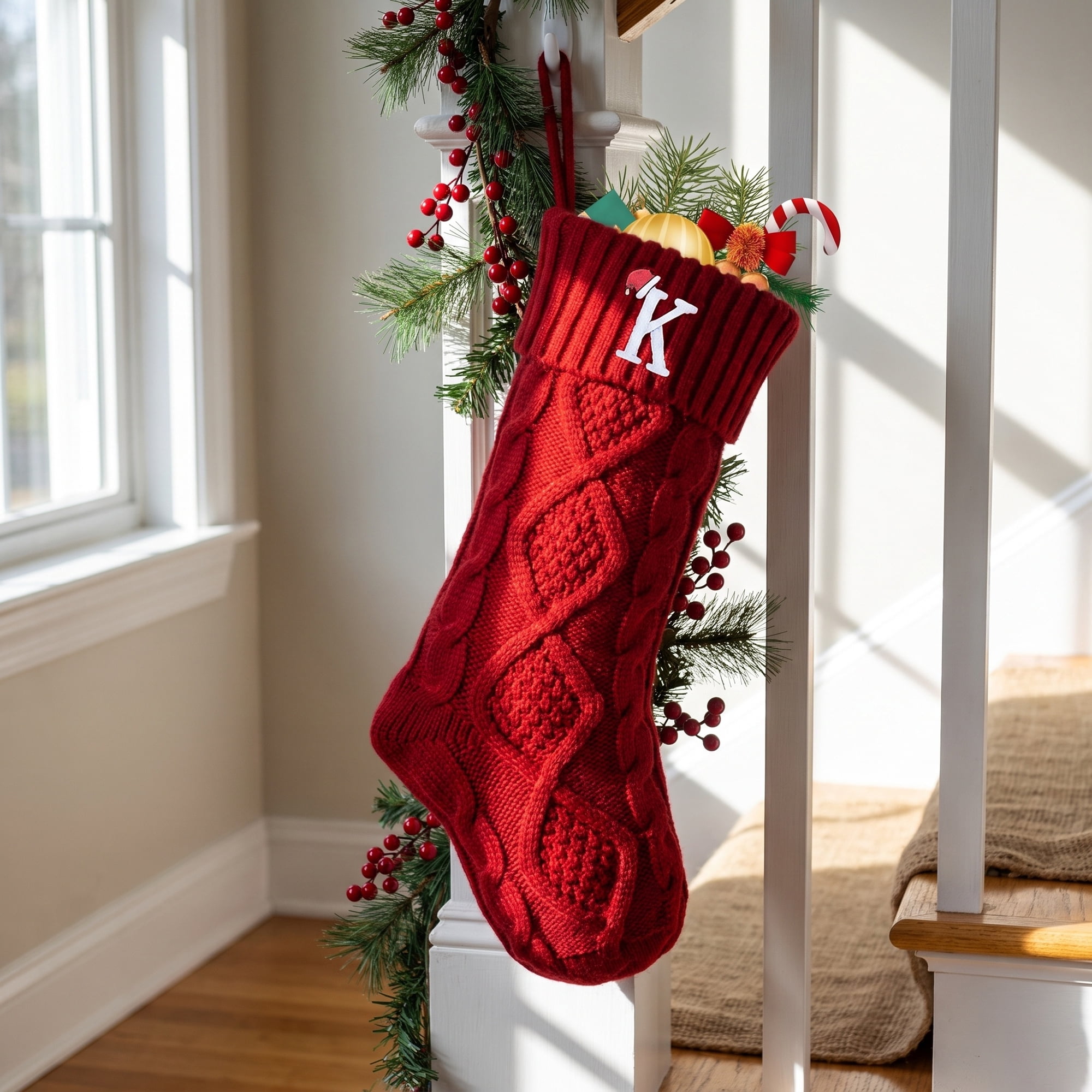 Unique Bargains Canine Bone Christmas Stocking Luxury Puppy Holiday Keepsake Sack Red Letter K 17"
