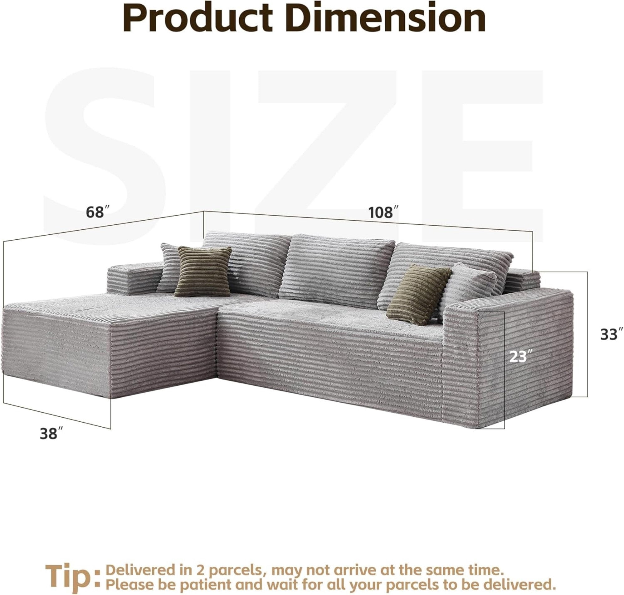 Sailvan 108"" L-Shape Sectional Sofa, Modular Boneless Cloud Couch with Oversized Chaise, Deep Seat Memory Foam, No Assembly Required
