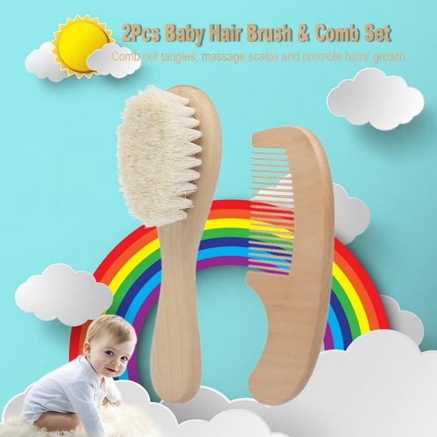 Xihbxyly Juego de Cepillos con Personalidad Masculina Dominante, Peine de Madera de Haya Suave y Cepillo de Lana, Mango Ergonómico, Suave para Cabello Fino, Cuidado de Bebés y Niños Pequeños, Caja de