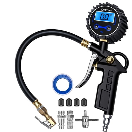 Digital Tire Pressure Gauge with Inflator, 3-250 PSI Air Compressor Accessories with Air Chuck Quick Connect Coupler, Car Attachments with Rubber Hose for Car, Truck, SUV, Cycle, RV
