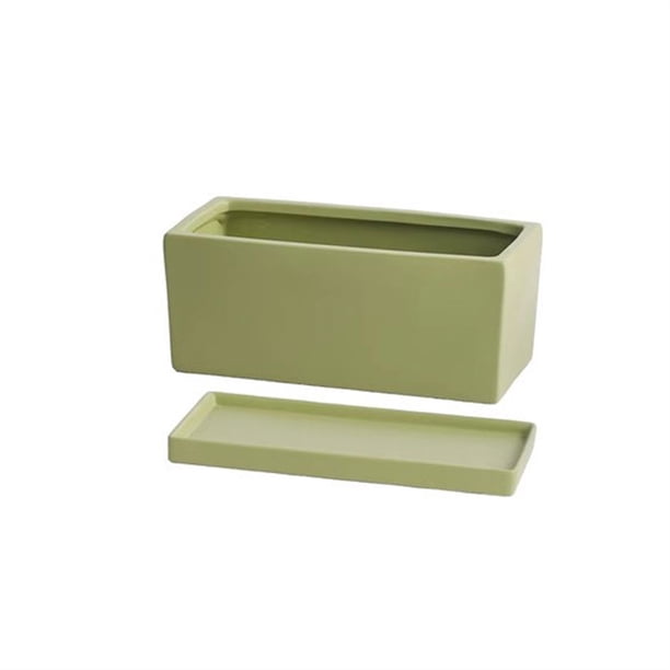 Macetero Rectangular de cerámica con bandeja, artículos for macetas pequeños perforados de escritorio de oficina, verde, Simple, escandinavo, suculento