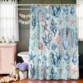 thumbnail image 6 of Blue Coastal Nautical Ocean Shower Curtain Set with Hooks, Seashell Starfish Seagrass Waterproof Fabric Bathroom Curtains Decor Home Accessories,72 X 72 Inch Long, 6 of 9