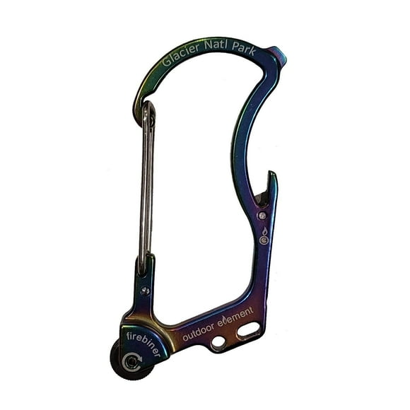 OUTDOOR ELEMENT | Glacier National Park Firebiner | Souvenir | Keychain Emergency Tool | Fire Starter | Carabiner | Bottle Opener | Multi Tool