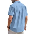 thumbnail image 2 of Hanerdun Men Button Up Shirts Blouse Male Short Sleeve Linen Tops Light Blue 2XL, 2 of 5