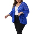 thumbnail image 2 of DARING DIVA Women's Plus Open Front 3/4 Sleeve Sheer Lace Cardigan 2X Royal Blue, 2 of 6