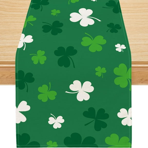 YIBAGA St. Patrick's Day Table Runner, Green Shamrock Table Decorations for St. Patrick's Day Party Dining, 13x72 inch, Polyester