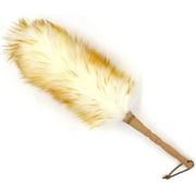 RNKR Lambswool Duster with Solid Wooden Handle,Leather Hang Strap,18.9 inch Long,Natural Feather Duster for Cleaning Ceiling Fans,Window Blinds,Computer Screens,Bookshelves etc