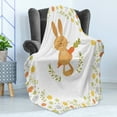 thumbnail image 4 of Funny Soft Flannel Fleece Throw Blanket, Summer Illustration with Smiling Little Rabbit Carrots and Flowers Happy Bunny, Cozy Plush for Indoor and Outdoor Use, 60" x 80", Multicolor, by Ambesonne, 4 of 5