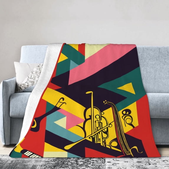 DouZhe Ultra-Soft Micro Fleece Lightweight Flannel Bed Blanket, Abstract Jazz Notes Print Cozy Warm Throw Blankets, 40"x30"
