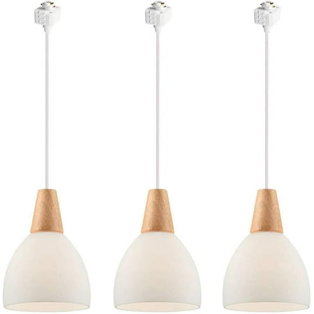 

Kiven 3-Light H Type Track Mount Pendant Fixtures for The Kitchen Counter and bar Hanging Lamp Modern Wood and Matte Glass Customizable