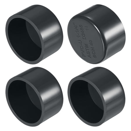 Uxcell 4-Pack 1-1/4 Inch PVC Pipe End Cap Fitting SCH40 Pipe Plug Adapter for Plumbing/DIY/Garden Socket Cap Connector [Gray]