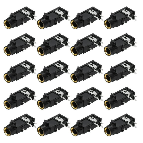 Uxcell 20pcs 1/4" 6.35mm Stereo Audio Jack, 50V 4 Pin Female Gold Plated PCB Mount Jack Video Connectors Stereo Headphone Socket for Headphone, Speaker, Car Audio, 33x17x13mm