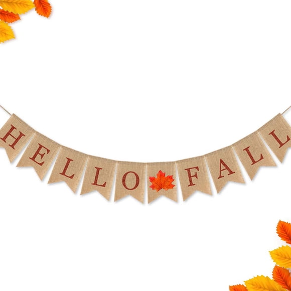 7-gost Burlap Hello Fall Banner Pumpkin Autumn Thanksgiving Day Supplies Decorations