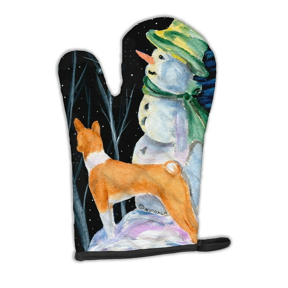 Snowman with Basenji Oven Mitt