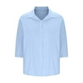thumbnail image 6 of Delliss Womens Button Down Shirts 3/4 Sleeve V Neck Lapel Work Office Business Casual Blouse Tops, 6 of 7