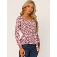 thumbnail image 2 of Blusa Floral De Manga Larga Con Cuello Cuadrado Y Peplum Para Mujer Con Cinturón Rojos L, 2 of 5