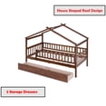 thumbnail image 6 of Bellemave Twin Size House Bed with Storage Drawers Playhouse Platform Bed Wooden House-shaped Bed Frame with Fence Guardrail (Twin size, Walnut Brown), 6 of 12