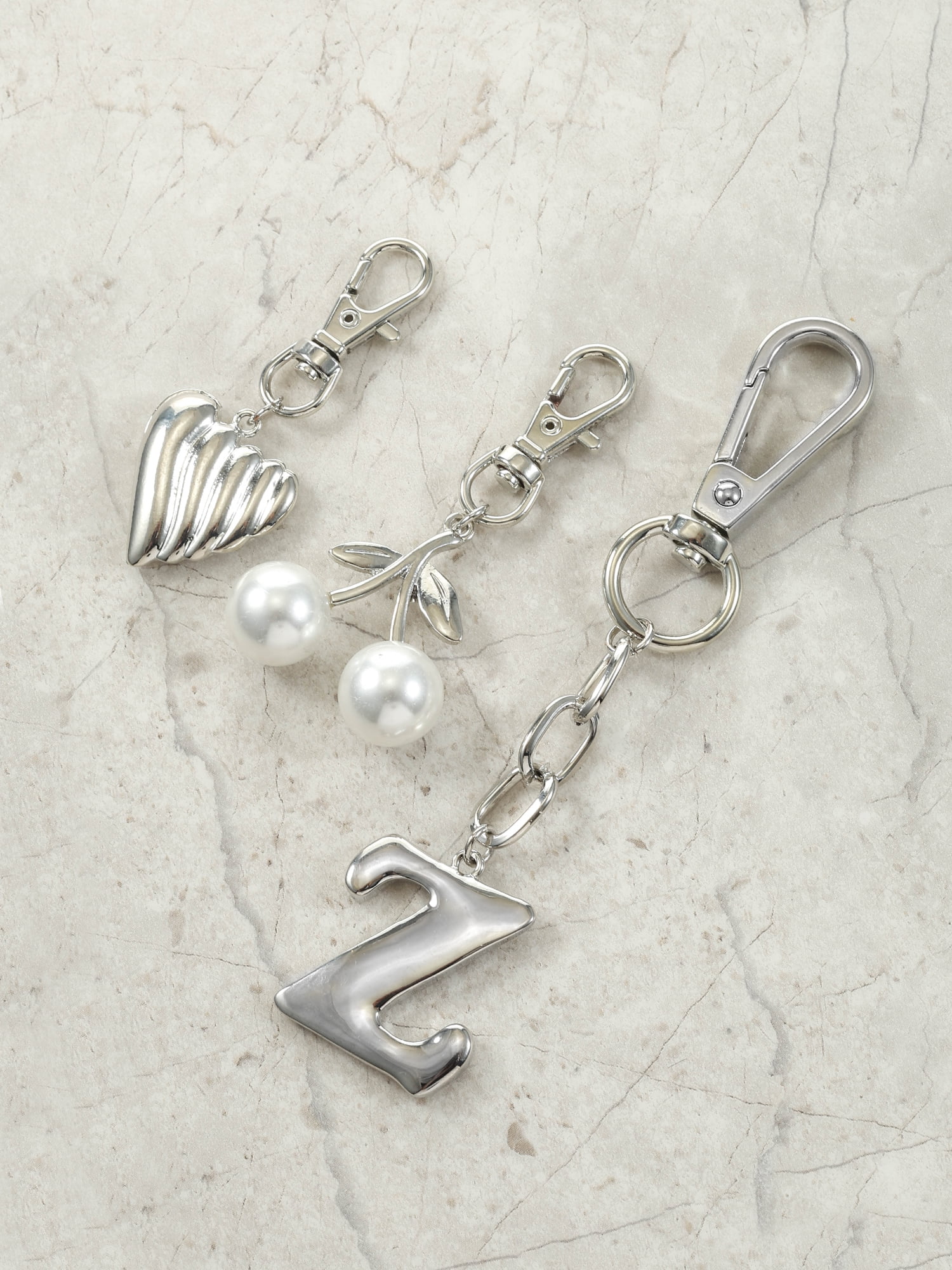 Time and Tru Silvertone Initial Letter Bag Charm Set, 3 Pieces, Letter Z