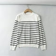 thumbnail image 5 of Womens Fall Fashion 2022! QLEICOM Sweaters for Women, Fashion Women's Round- Neck Stripe Splicing Recreational Knitting Sweater Long Sleeve Tops On Clearance, 5 of 8