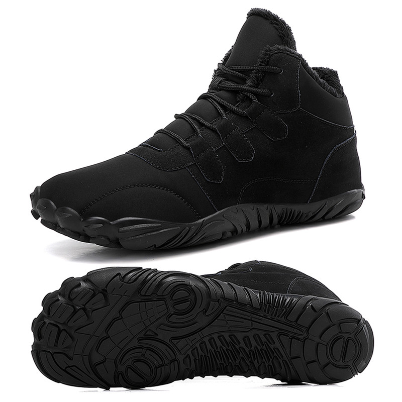 Stepedia Mens Womens Winter Barefoot Shoes Wide Toe Box Winter Boots Faux Fur Zero Drop Sole, Black 7.5 Women/6.5 Men