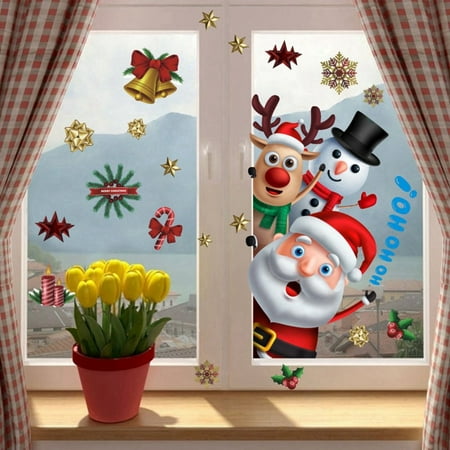 

LINMOUA Christmas Santa Claus Window Stickers Decorate Elk Snowman Refrigerator Magnets