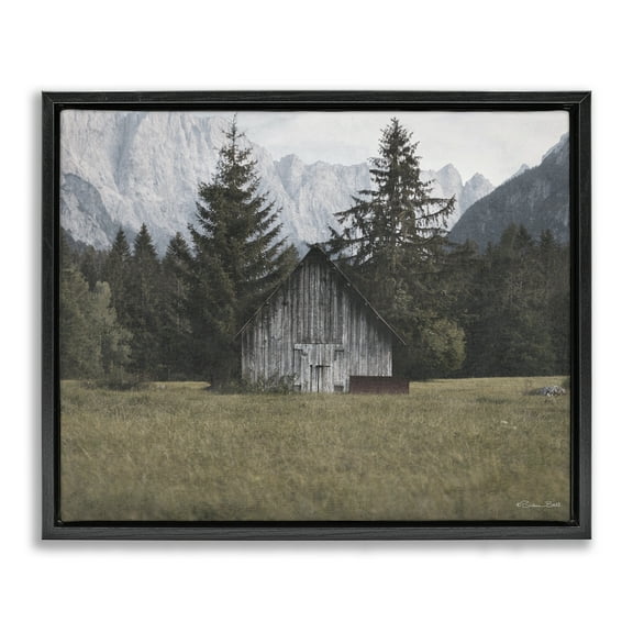 Stupell Industries Rustic Cabin Landscape Landscape Painting Black Floater Framed Art Print Wall Art, 21 x 17