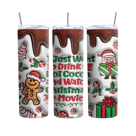 Festive Christmas Tumbler for Hot Cocoa, Watch Christmas Movies Theme, Holiday Drinkware, Perfect Gift for the Family