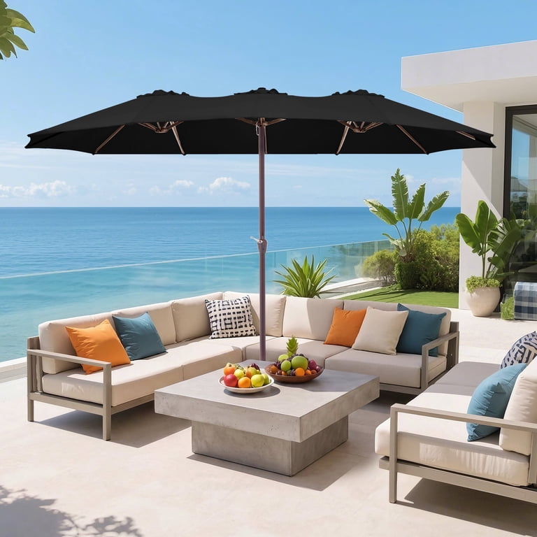 FUNDAZE 15ft Double-Sided Cantilever Patio Umbrella, Black photo 1