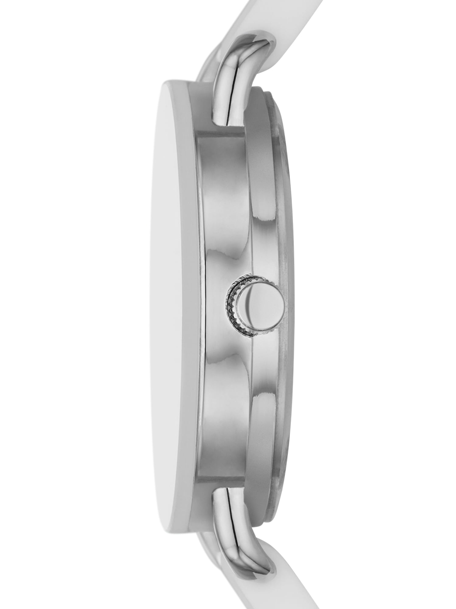 Time and Tru Ladies' Watch, Silver Round Case, White Bezel, White Easy to Read Dial and White Smooth Silicone Strap (FMDOTT095)