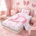 thumbnail image 2 of Meiyoeat Charming Bow Letter D Twin Sheet Sets 3pcs for Girls Juniors, Soft Stripe Bedding for Bedroom, Light Pink White, 2 of 6