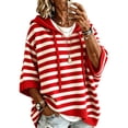 thumbnail image 2 of IUYRTFE Women's V Neck Batwing Sleeve Knit Top Color Block Striped Casual Pullover with Kangaroo Pocket, 2 of 5