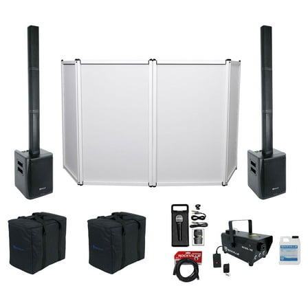 Rockville DJ Package w/ (2) TITAN PORTABLE ARRAY Speakers Mic LED Fogger Facade