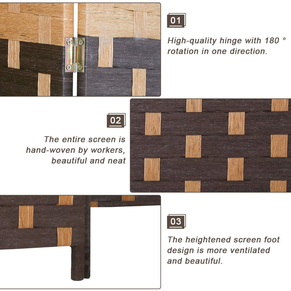 4-Panel Room Dividers and Folding Privacy Screens Partition Walls for Bedroom Wooden Screen Divider Portable Freestanding Privacy Wall, CM