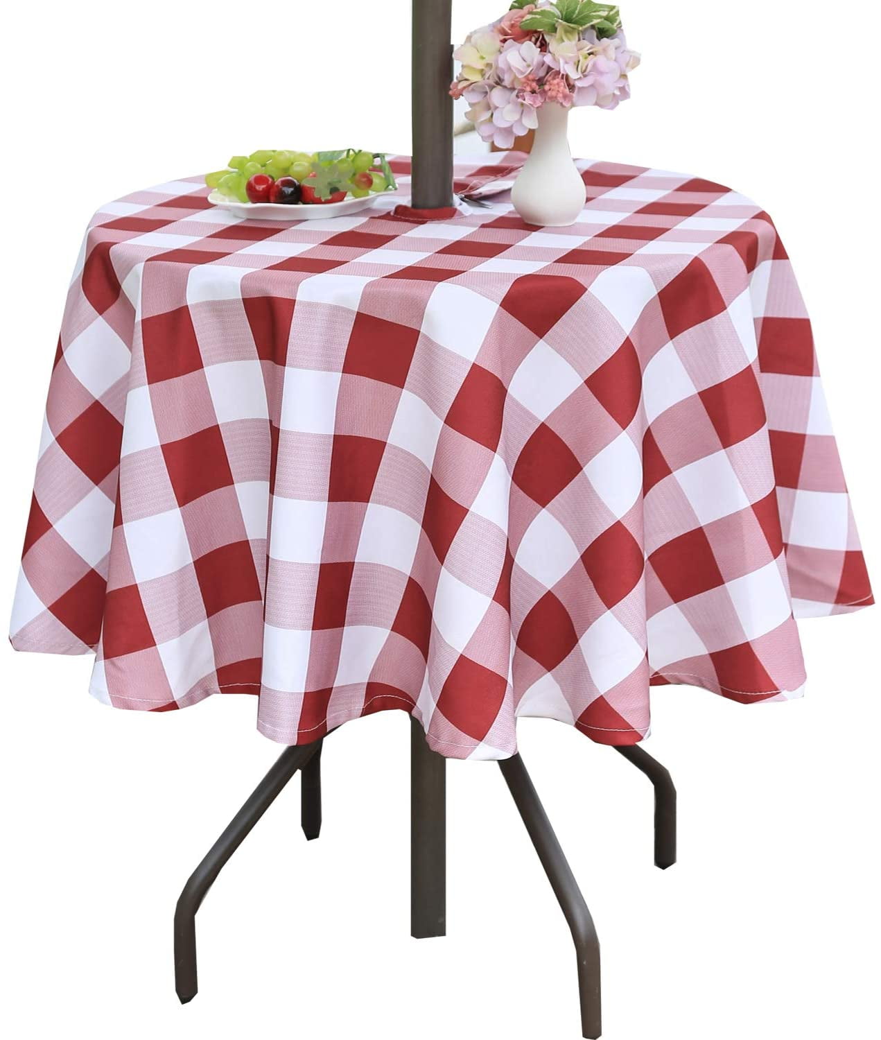 red outdoor tablecloth with umbrella hole