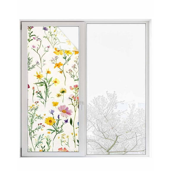 Window Privacy Film Retro Floral Stained Glass Window Film Decorative Sun Block Window Cover Spring Summer Rustic Botanical Watercolor Window Clings Static Adhesive Sticker for Bathroom 29.5"x78.7"