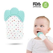 Teething Mitten For Babies is the Ultimate Self-Soothing Teething Toy. Teething Glove is BPA Free, Absorbs Drool & Washable. Adjustable Velcro Strap for Teething Babies(Greenv One Mitten)
