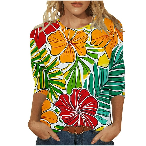 SHE IS Womens 3/4 Sleeve Tops, Womens Long Sleeve V Neck T Shirts Plus Womens Long Sleeve Tops Casual Casual Blouses for Women Cotton Womens Tunic Tops Dressy Casual Plus Size