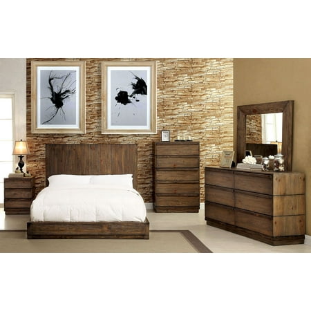 Rustic Natural Tone Finish Low Profile Bed W Flat Panel Hb
