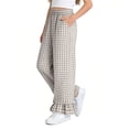 thumbnail image 5 of ITSAME Girls Casual Pants, Ruffle Hem Elastic Waist Plaid Print Kids Fashion Casual Pants Gray Size 12-13, 5 of 7