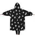 thumbnail image 2 of Oversized Wearable Blanket Hoodie,Black Halloween Cat Skull Pattern Sherpa Blanket Hoodie with Super Pockets,Super Warm Fuzzy Pullover for Women & Men, 2 of 6