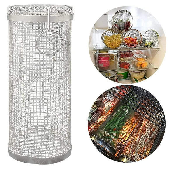 Stainless Steel Mesh Rolling Bbq Grilling Basket Barbecue Grill Basket For Outdoor Camping