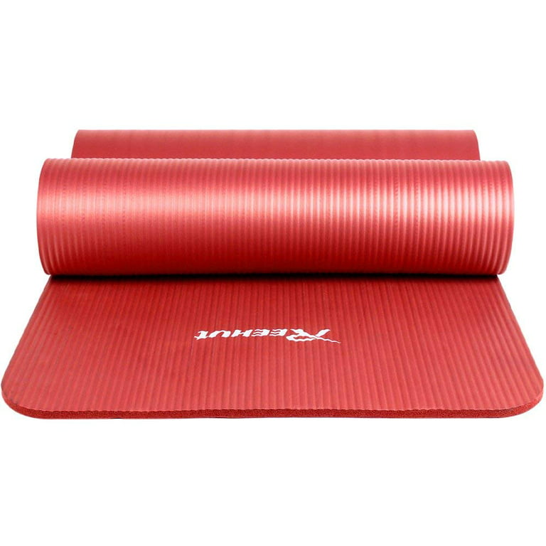 Reehut 1/2-Inch Extra Thick High Density NBR Exercise Yoga Mat for Pilates,  Fitness & Workout w/ Carrying Strap - Red 