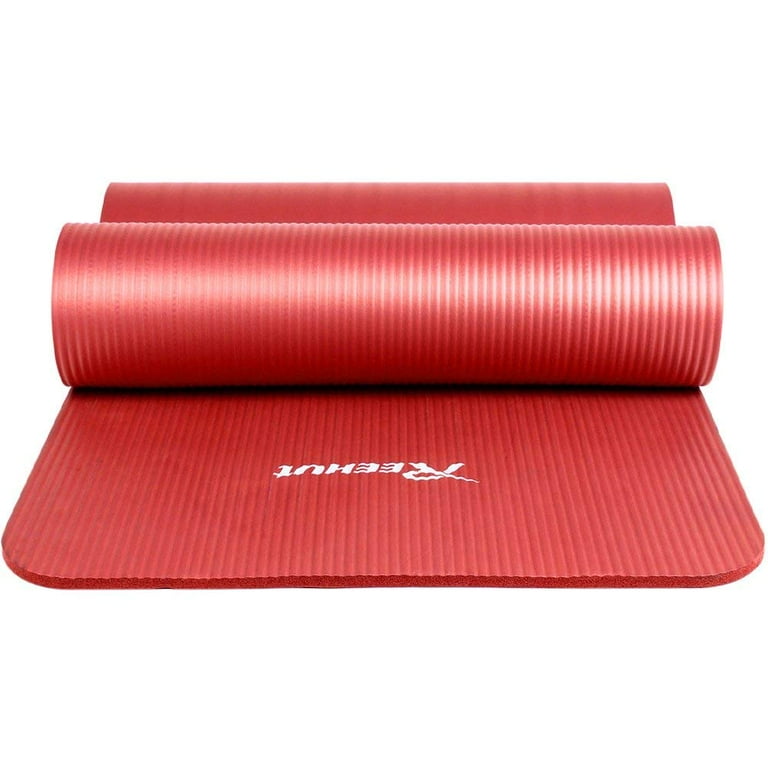 Reehut 1/2-Inch Extra Thick High Density NBR Exercise Yoga Mat for Pilates,  Fitness & Workout w/ Carrying Strap - Red 