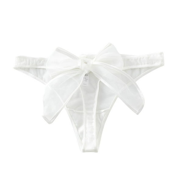 TSADFHJI Womens Panties Thong Lace Solid Color Satin Bow Ribbon Thong Sexy Transparent Ribbon Panties for Women L White