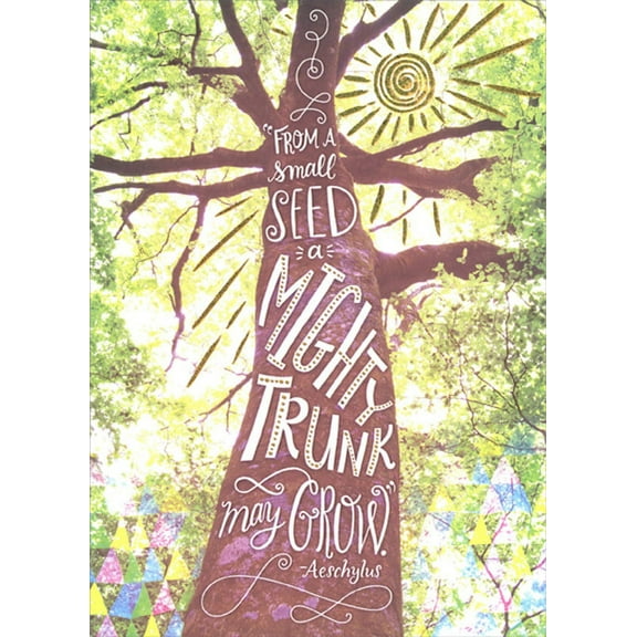 Designer Greetings Tall Tree and Gold Foil Swirl Sun : From a Small Seed Graduation Congratulations Card