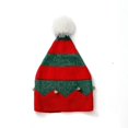 thumbnail image 2 of Kids Christmas Knitted Elf Hat With Small Bells Contrast Color Wavy Stripes Crochet Pompom Santa Cap, 2 of 3