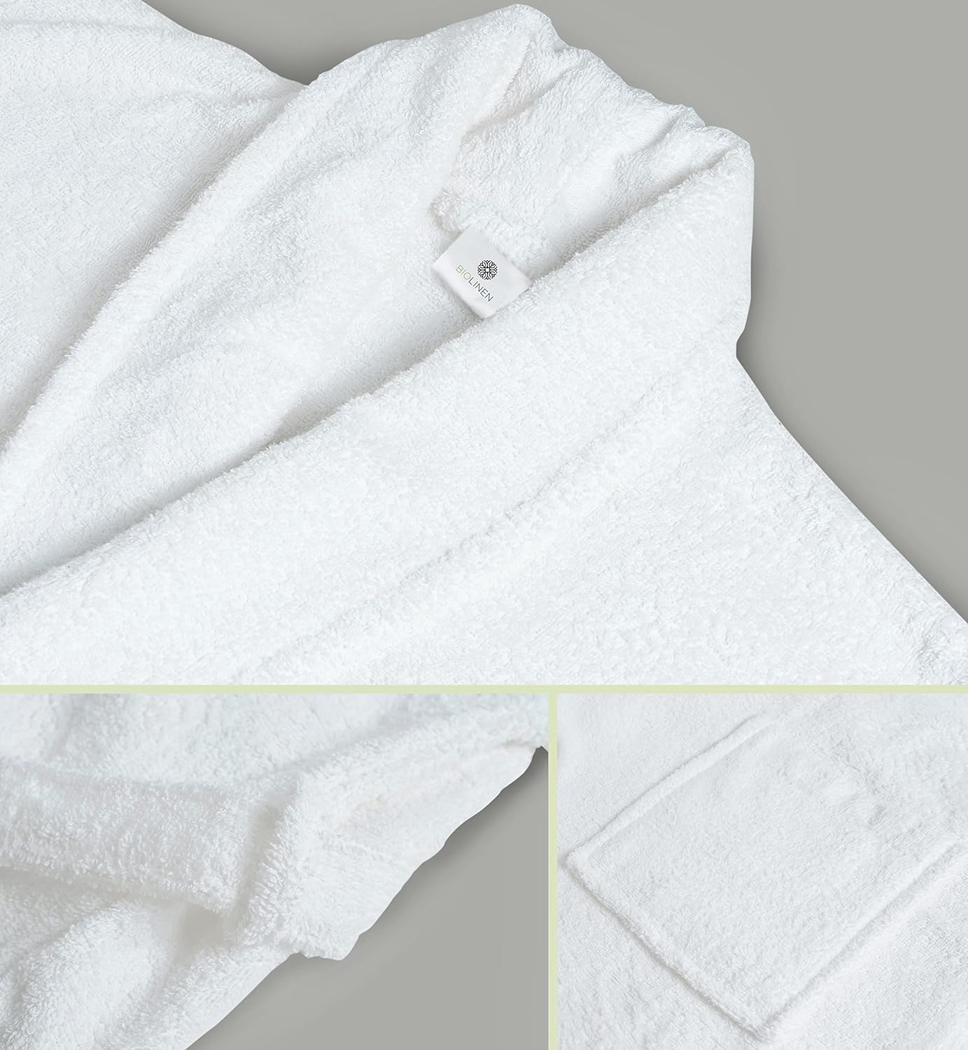 BIOLINEN Premium 100% Cotton Terry Bath Robe with Shawl Collar and FREE Slippers - Unisex Spa Robe for Men & Women, Soft and Absorbent